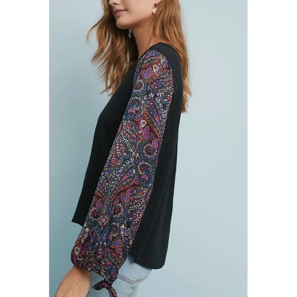 Akemi + Kim Anthropologie Maybell Tied Sleeve Top Women's Size Small Paisley - Picture 3 of 11